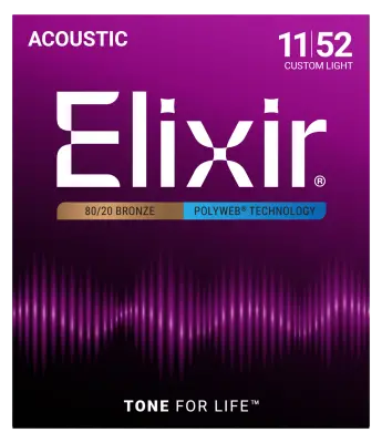 80/20 Bronze Acoustic Guitar Strings w POLYWEB Technology, Custom Light (.011-.052)