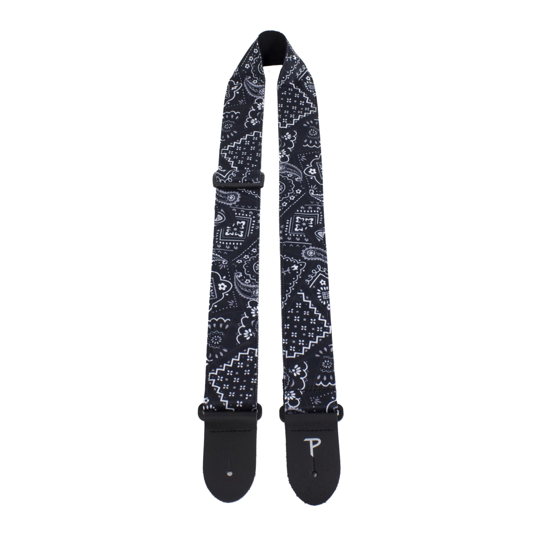 2\'\' Designer Fabric Guitar Strap - Black/White Bandanna