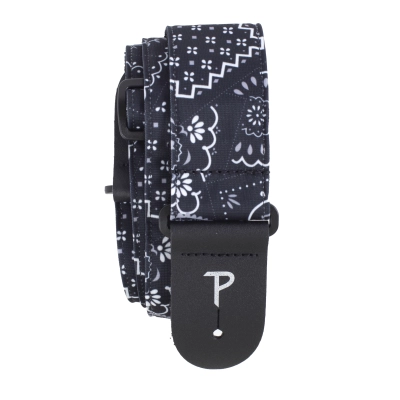 2\'\' Designer Fabric Guitar Strap - Black/White Bandanna