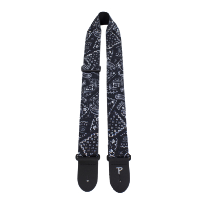 Perris Leathers Ltd - 2 Designer Fabric Guitar Strap - Black/White Bandanna