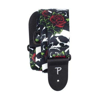 2\'\' Polyester Guitar Strap - Skull & Roses