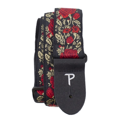 2\'\' Jacquard Guitar Strap - Red Rose