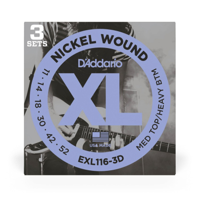 EXL116 11-52 Medium Top/Heavy Bottom Electric Guitar Strings - 3-Pack