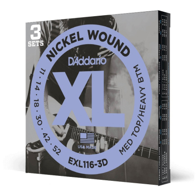 DAddario - EXL116 11-52 Medium Top/Heavy Bottom Electric Guitar Strings - 3-Pack