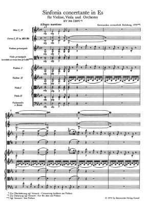 Sinfonia concertante for Violin, Viola and Orchestra in E-flat major K. 364 (320d) - Mozart/Mahling - Study Score