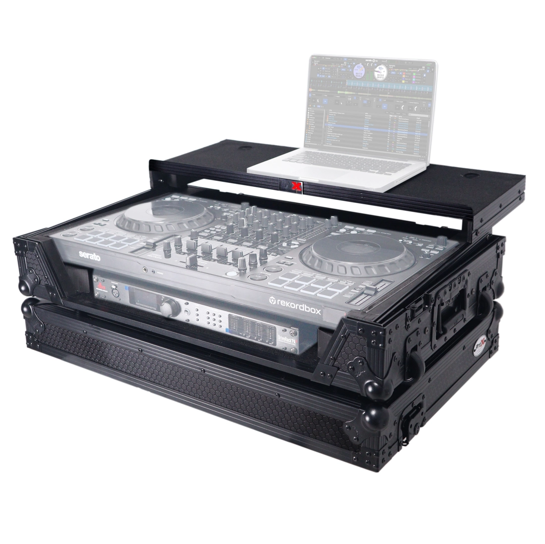 Flight Road Case for Pioneer DDJ-FLX10 with Laptop Shelf, 1U Rack Space and Wheels - Black Finish