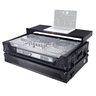ProX - Flight Road Case for Pioneer DDJ-FLX10 with Laptop Shelf, 1U Rack Space and Wheels - Black Finish