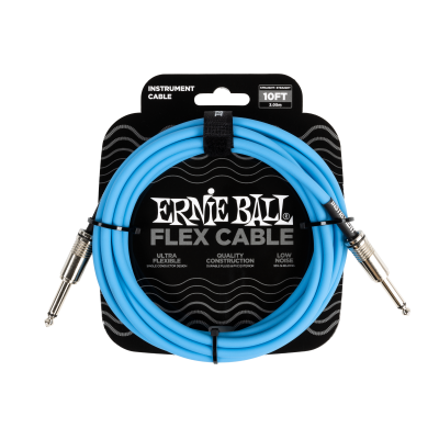 Ernie Ball - Cble Flex  fiches droites pour instrument (10pieds, bleu)