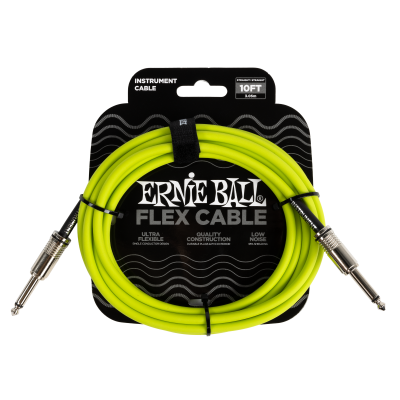 Ernie Ball - Cble Flex  fiches droites pour instrument (10pieds, vert)