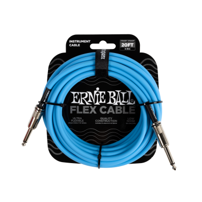 Ernie Ball - Cble Flex  fiches droites pour instrument (20pieds, bleu)