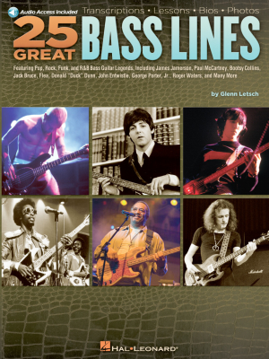 Hal Leonard - 25 Great Bass Lines: Transcriptions, Lessons, Bios, Photos Letsch Basse (tablatures) Livre avec fichiers audio en ligne