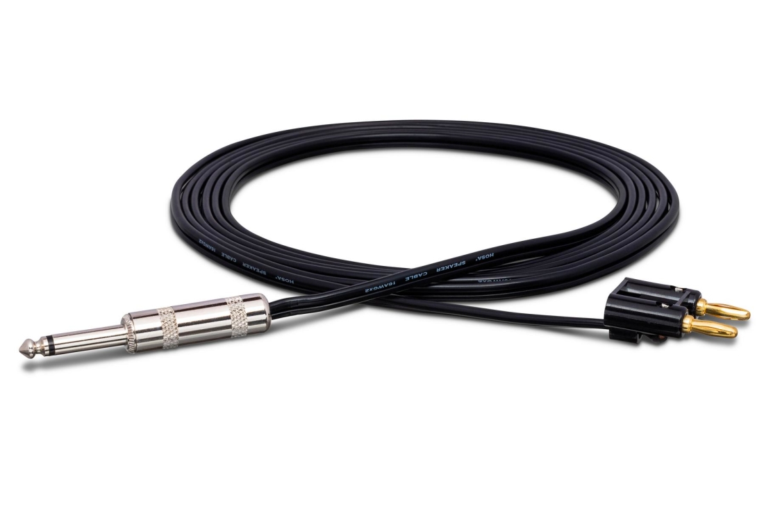 Speaker Cable, Hosa 1/4 in TS to Dual Banana, Black Zip, 75 ft