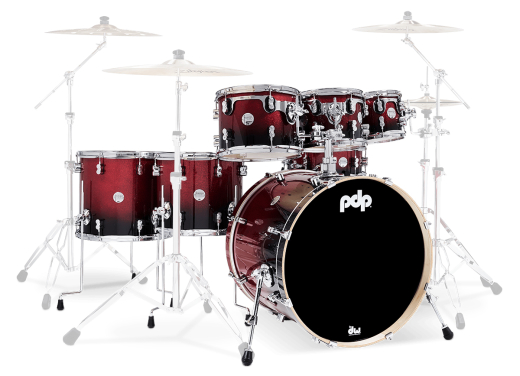 Pacific Drums - Concept Maple 7-Piece Shell Pack (22,8,10,12,14,16,SD) - Red to Black Fade
