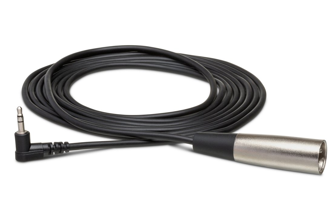 Camcorder Microphone Cable, Right-angle 3.5 mm TRS to XLR-M, 1 ft