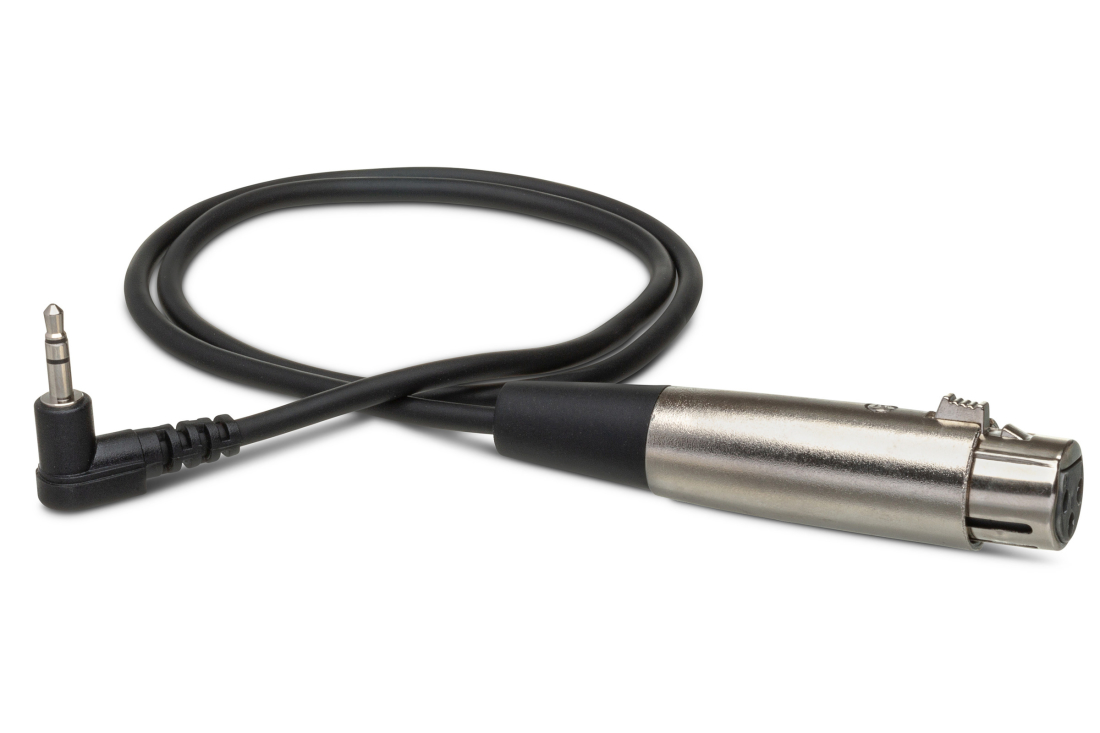 Camcorder Microphone Cable, XLR-F to Right-angle 3.5 mm TRS, 2 ft