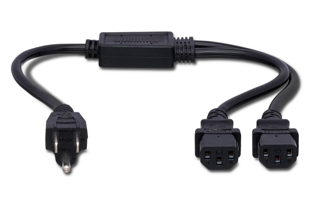 Power Y Cable, Dual IEC C13 to NEMA 5-15P, 1.5 ft