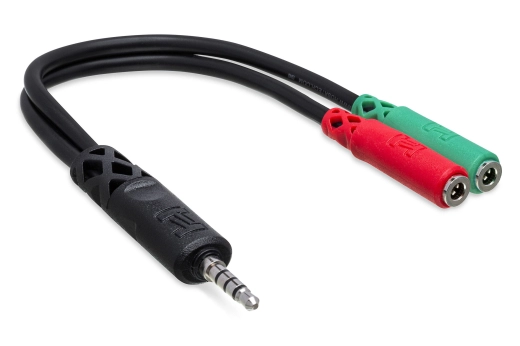 Hosa - Headset/Mic Breakout Cable, 3.5 mm TRRS to Dual 3.5 mm TRS-F