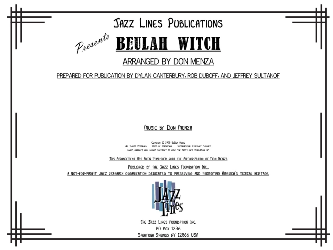 Beulah Witch - Menza - Jazz Ensemble - Gr. 5