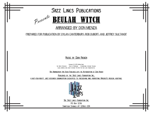 Jazz Lines Publications - Beulah Witch - Menza - Jazz Ensemble - Gr. 5