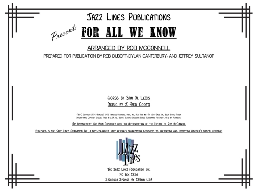 Jazz Lines Publications - For All We Know - McConnell - Jazz Ensemble - Gr. 5