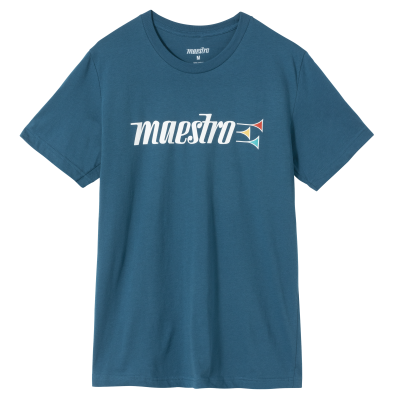 Maestro Effects - T-shirt Maestro  logo trompettes, bleu (trs grand)