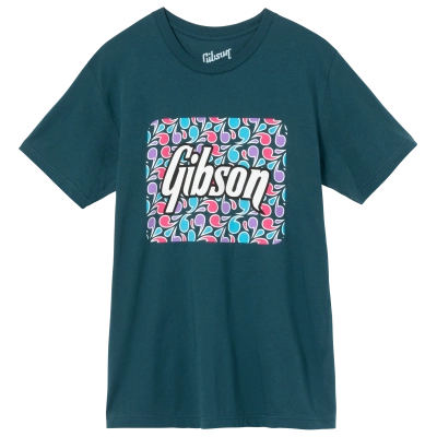 Gibson - Floral Block Logo Teal Tee