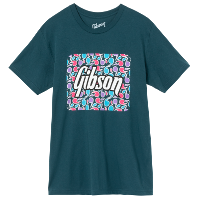 Gibson - Floral Block Logo Teal Tee - Medium