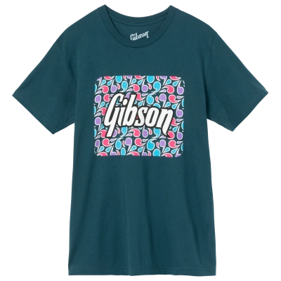 Gibson - Floral Block Logo Teal Tee - XL