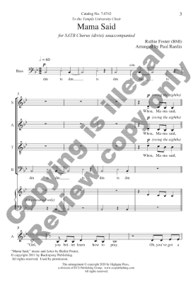 Mama Said - Foster/Rardin - SATB