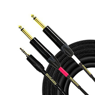 Gold 3.5mm TS to Dual 1/4\'\' Mono Phone Plug Cable - 3 Foot