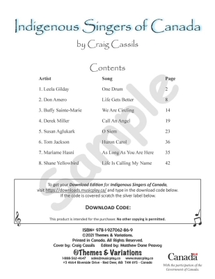 Indigenous Singers of Canada - Cassils - Classroom - Book/Media Online
