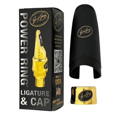 Power Ring Hard Rubber Alto Saxophone Ligature with Cap - Gold