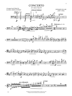 Cello Concerto in E minor, Opus 85 - Elgar/Morganstern - Solo Cello - Sheet Music