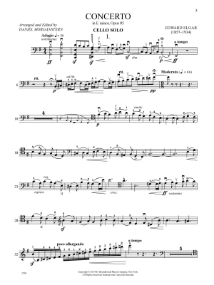 Cello Concerto in E minor, Opus 85 - Elgar/Morganstern - Solo Cello - Sheet Music