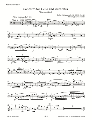Concerto (Concertstuck) in A minor Op. 129 (Orig. Version) - Schumann/Knight - Cello/Piano - Book