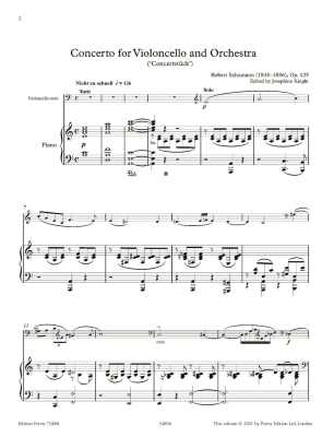 Concerto (Concertstuck) in A minor Op. 129 (Orig. Version) - Schumann/Knight - Cello/Piano - Book