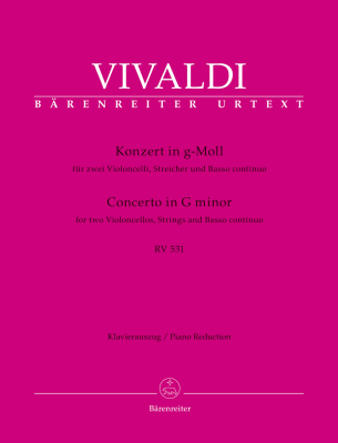 Baerenreiter Verlag - Concerto for two Violoncellos, Strings and Basso continuo in G minor RV 531 - Vivaldi/Schelhaas - 2 Cellos/Piano Reduction - Parts Set