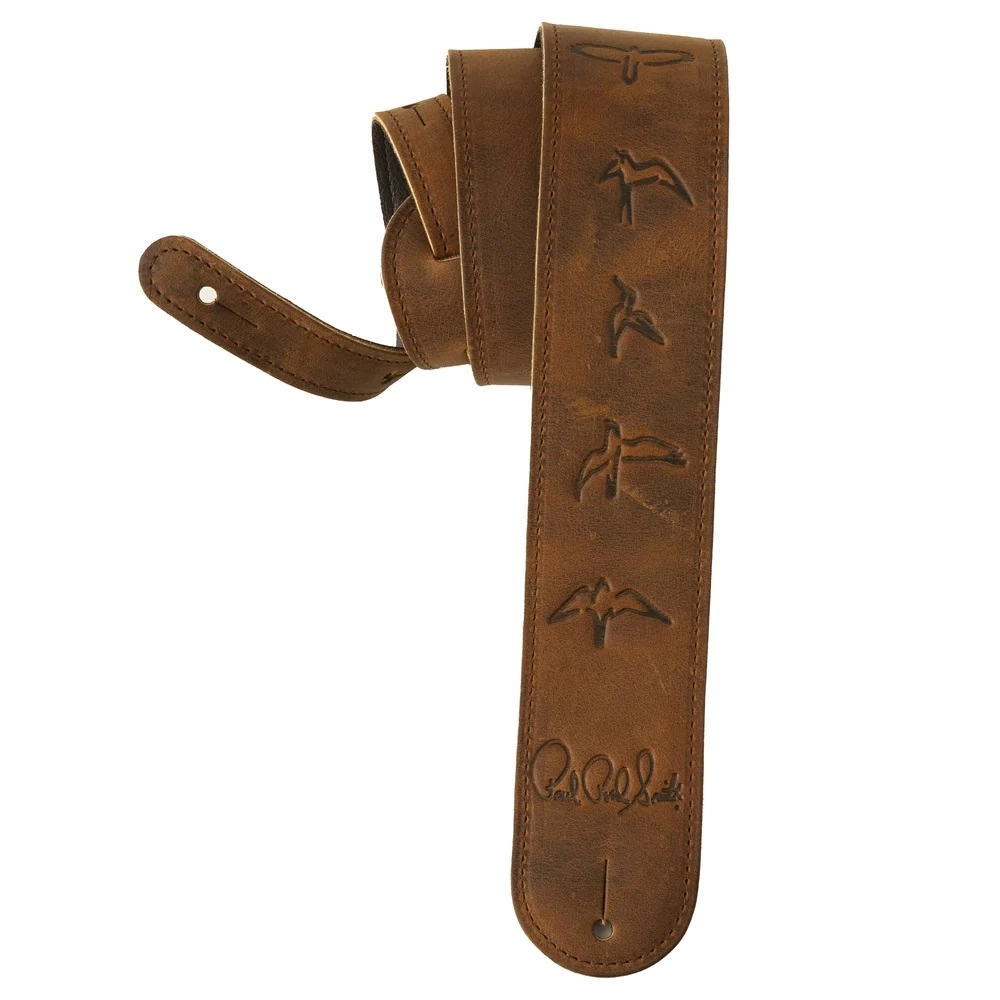 Distressed Brown Leather Guitar Strap - Birds