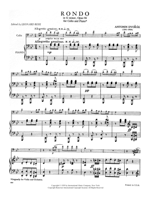 Rondo, Opus 94 - Dvorak/Rose - Cello/Piano - Sheet Music