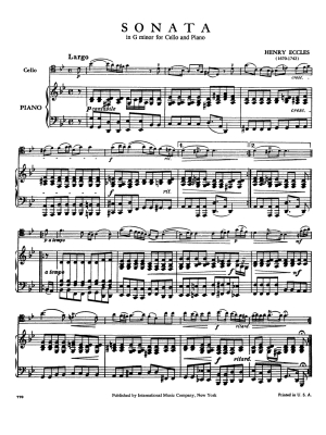 Sonata in G minor - Eccles/Moffat - Cello/Piano - Sheet Music
