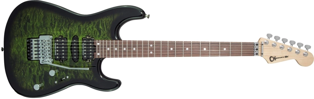 MJ San Dimas Style 1 HSH FR PF QM, Pau Ferro Fingerboard - Transparent Green Burst