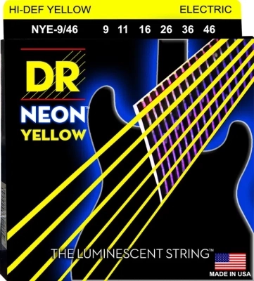 Neon Yellow Coated 6 String Guitar Set - Light and Heavy 9-46
