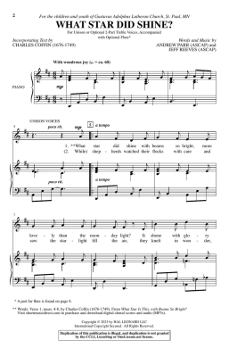 What Star Did Shine? - Parr/Reeves - Unison/2pt Treble
