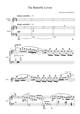 Naxos Sheet Music Publishing - The Butterfly Lovers (Concerto) - Chen/He - Violin/Piano - Sheet Music