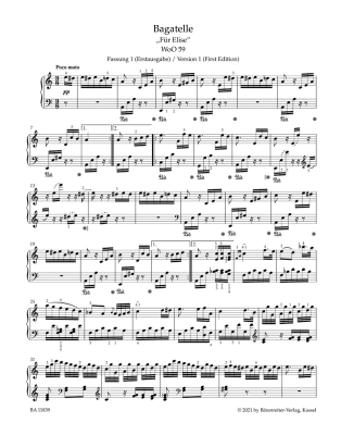 Bagatelle for Piano in A minor WoO 59 \'\'Fur Elise\'\' - Beethoven/Aschauer - Piano - Sheet Music