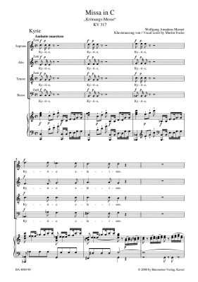 Missa in C major K. 317 \'\'Coronation Mass\'\' - Mozart/Holl - Vocal Score - Book