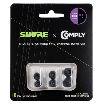 100-Series Comply Black Foam Sleeves for Shure Earphones - 6 Pack (Assorted)