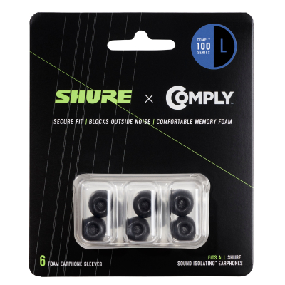 Shure - Embouts Comply srie100 en mousse noire pour couteurs Shure (paquets de 6, grand format)