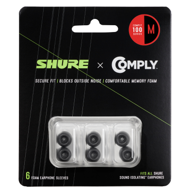 Shure - Embouts Comply srie100 en mousse noire pour couteurs Shure (paquets de 6, format moyen)