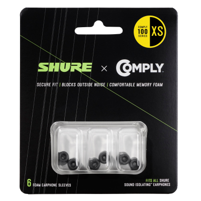 Shure - 100-Series Comply Black Foam Sleeves for Shure Earphones - 6 Pack (Extra-Small)